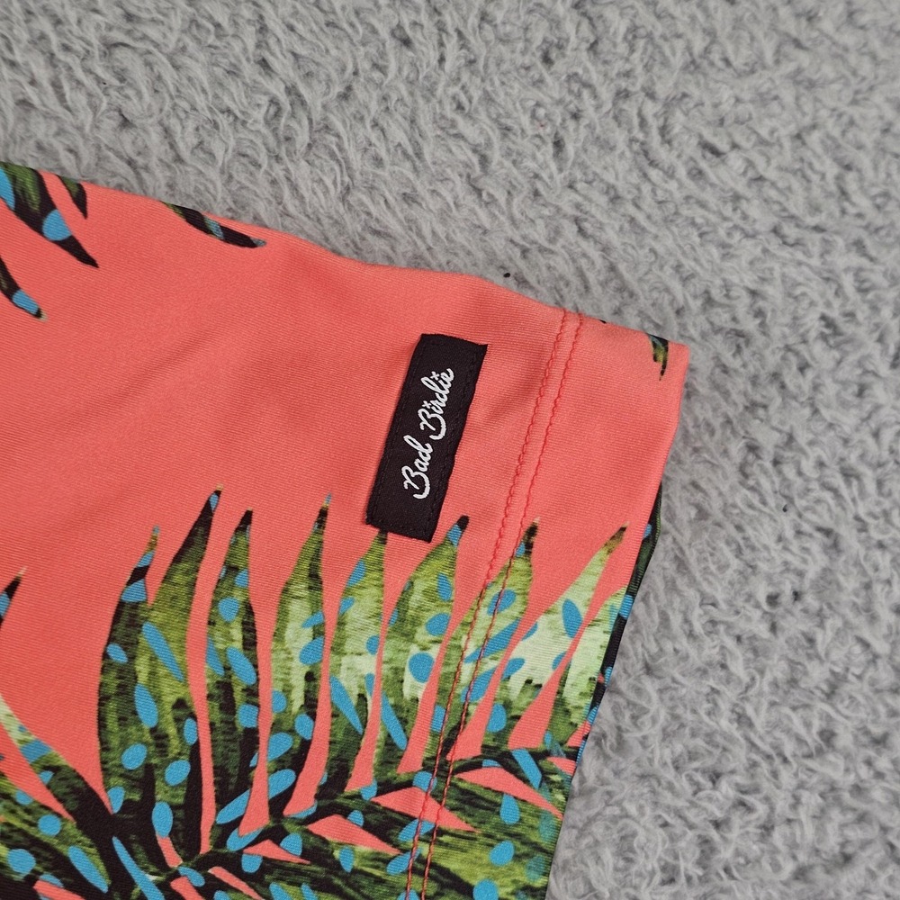 Bad Birdie Polo Shirt Mens Large Coral Tropical Palm Print Golf Stretch Sport - Picture 5 of 10